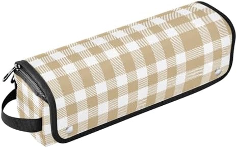 Khaki Buffalo Plaid Check Hair Tools Travel Bag Carrying Case Portable Travel Organizer Pouch with Heat Resistant Mat for Flat Irons Curling Iron Hair Dryer by PJXTH