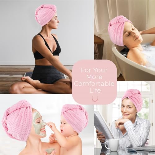 MaopaoBeauty Microfiber Hair Towel - Waffle Drying Hair Wrap (2 Packs, 10.6x27.5inch, Pink) - Image 5