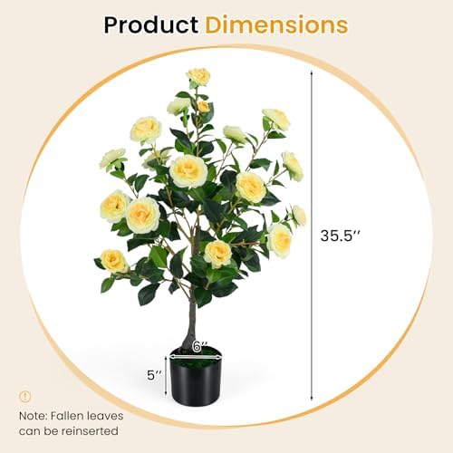 Goplus 35.5’’ Artificial Camellia Tree, Flower Plants Artificial Tree - Image 3
