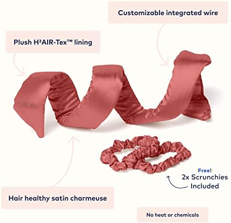RobeCurls Original Heatless Hair Curler Set with 2 Scrunchies - Patented Satin Curling Headband with Wire Hold for Heatless Curls Overnight - Gentle Hair Curlers to Sleep In for Women & Kids, Rose - Image 3
