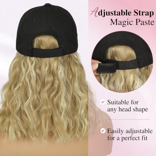 HANYUDIE Hat Wig for Women Wig Cap with Curly Hair Extensions Hat with Hair Wave Adjustable Baseball Cap Wigs - Image 5
