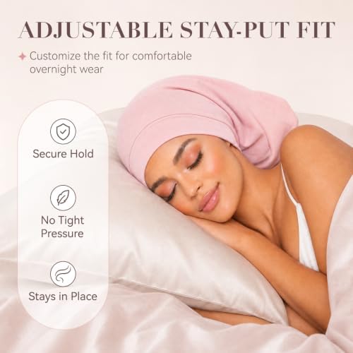 Selalu Large Satin Lined Hair Bonnet, Adjustable Long Bonnets for Women Men - Image 3