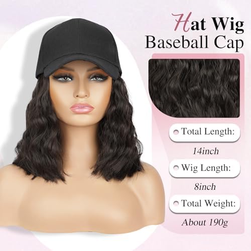HANYUDIE Hat Wig for Women Wig Cap with Curly Hair Extensions Hat with Hair Wave Adjustable Baseball Cap Wigs - Image 2