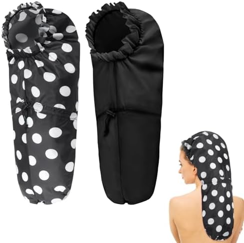 2 Pcs Large Shower Cap for Braids, Extra Long Shower Cap for Women Long Hair & Locs, Waterproof Hair Bonnets for Dreadlocks Drawstring Bath Caps for Women & Men (Polka Dots, Black) by Unknown