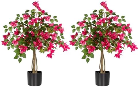 3FT Artificial Bougainvillea Tree with Lush Pink Flowers, Faux Potted Fake Plant, UV Resistant Artificial Tree for Indoor Outdoor Home Decor, Living Room, Office, Patio, Porch by Datietiao