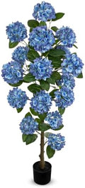 5FT Blue Hydrangea Artificial Flower Tree Large Faux Hydrangea Plant Potted by Hollyone
