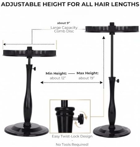 Adjustable Hair Extension Stand with Comb Disc for Clip-Ins, Black - Image 4