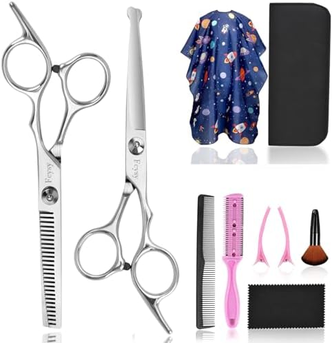 Hair Cutting Scissors Kit for Kids, Fcysy 6 in Children Safety Round Tip Haircut Trimming Scissors Thinning Shears Set, Barber Supplies for Toddlers, Boys & Girls Home Use Grooming Kit by Fcysy