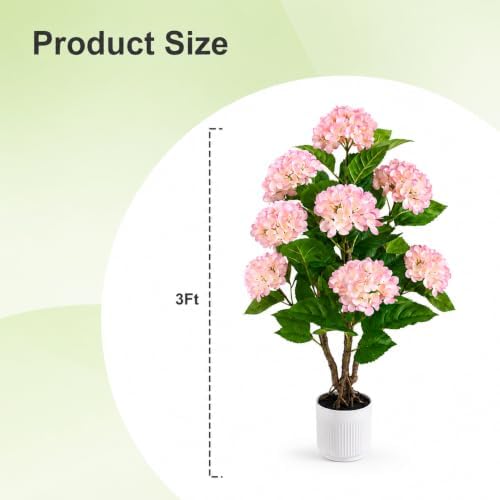 Faux Hydrangea Tree 2 Pack, 3FT Pink Artificial Flowering Plant - Image 3