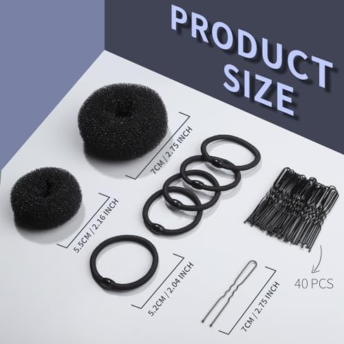 FANDAMEI Hair Bun Makers: Small & Extra Small Donut & Ballet Buns for Kids with Elastic Ties & Pins (Black) - Image 2