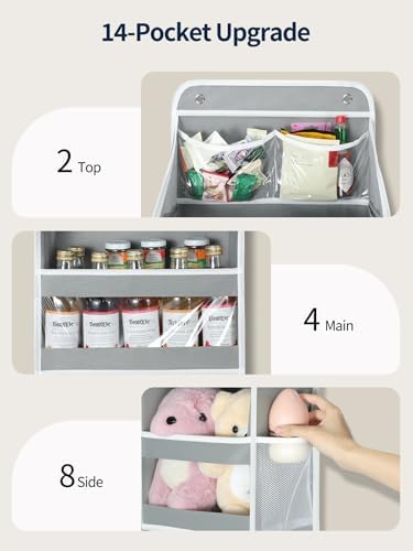 Yecaye 5 Tier Over the Door Organizer, Swing-proof Door Organizer Hanging with Clear PVC Windows, Behind the Door Storage for Bedroom Nursery Closet Laundry Pantry Bathroom, Grey - Image 4