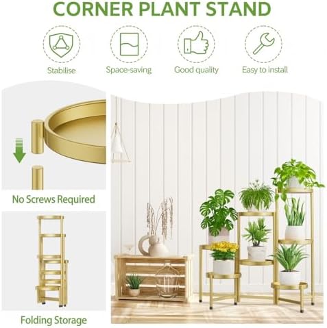 7 Tier Large Plant Stand Indoor Outdoor, 10 In Wide Tray, Gold - Image 5