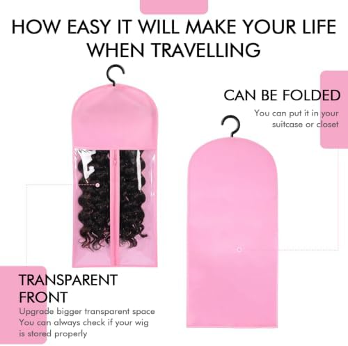Pink Wig Storage Bags with Hanger, 6PCS for Wigs&Hair Extensions - Image 6