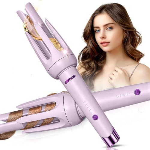 Auto Hair Curler, Automatic Curling Iron Wand with 4 Temperatures & 3 Timers & LCD Display (Purple) by BILITOK