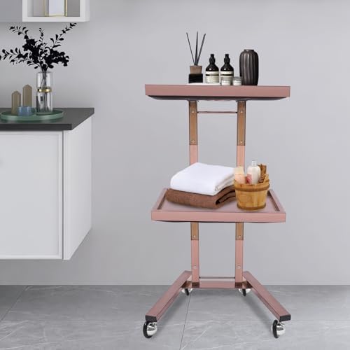 2Tier Metal Rolling Cart,Foldable Utility Carts,Salon Tray Trolley Rosegold - Image 2