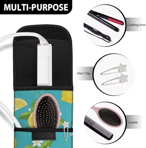 Flat Iron Travel Case Lemon Flower Portable Curling Iron Case Heat Resistant Travel Bag Hair Straightener Curler Storage Bag Hair Accessories Organizer Long-Term Use - Image 7