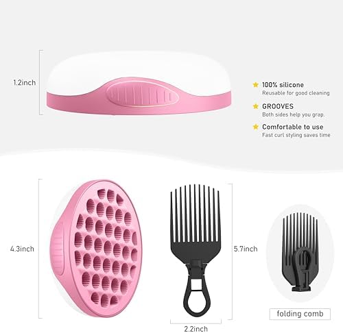 Silicone Curl Brush with Pick and Spiral Cavities, Two-Sided Hair Curling Tool for Afro Curls, Small Holes Curler for All, Pink, 1 Piece - Image 4