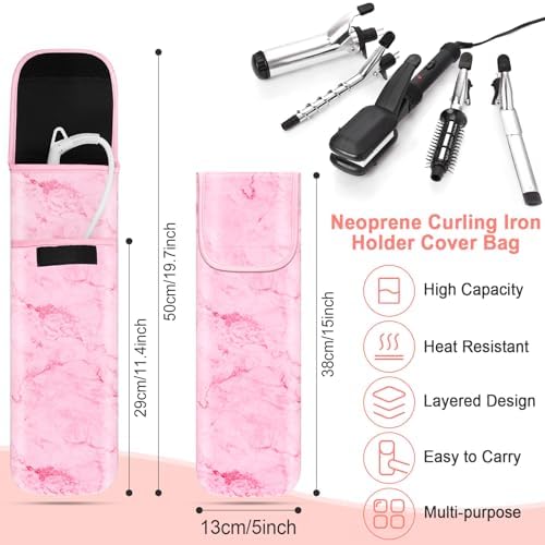 Shappy 2 Pcs Heat Resistant Flat Iron Travel Case with Mat,Pink Marble - Image 2