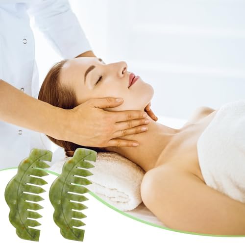 Geiserailie 2 Pcs Jade Combs Gua Sha Stone Scalp Massage Tool - Image 5
