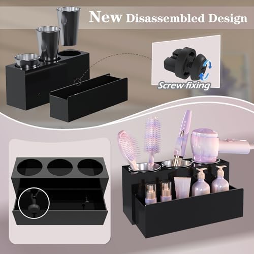 Glossy Black Countertop Detachable Hair Tool Organizer for Vanity - Image 6