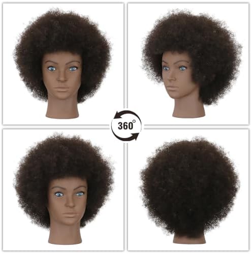 Afro Kinky Curly Mannequin Head - 100% Human Hair for Braiding, Styling & Cutting - Salon Training Head with Stand for Coloring, Bleaching & Updos - Image 2