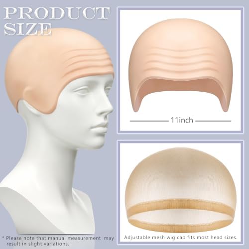 Bald Cap for Adults, Latex Bald Cap with Head Wig Cap Costume Accessory for Halloween Theme Party Supplies - Image 2