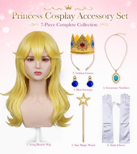 7 Pieces Girls Cosplay Wig Long Blonde Princess Costume Wig JZ045 - Image 2