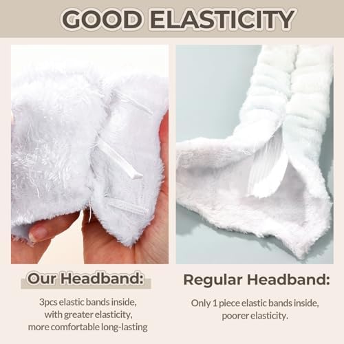 LEOBRO Spa Headband, 6pcs Makeup Headbands and Hair Scrunchies, Bow Skin Care Headband for Washing Face for Teen Girls Women, Easter Basket Valentines Christmas Gift for Girls, Black & White & Gray - Image 6