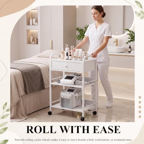 Nuanchu Salon Trolley Cart with Wheels and Drawer, 3 Tier Wooden Storage - Image 3