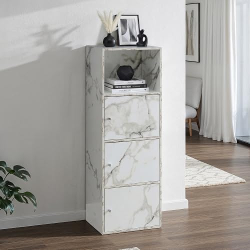 Xtra Storage 3 Door Cabinet in White Faux Marble Wood Finish - Image 2