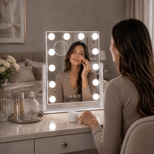 Vanity Mirror with Lights, Dimmable Desk Mirror, 12 Bulbs, 16.4'' x 13.1'' - Image 6