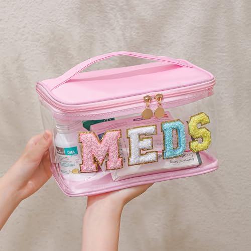 uekeboag Chenille Letter MEDS Clear Medicine Makeup Bag(02Light Pink) - Image 6