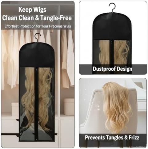 4Pcs Extra Long Wig Storage Bags with Hanger - 31.5in Breathable Wig Organizer, Dust-Proof Clear Window Design for Short/Medium/Long Wigs, Travel & Home Hair Salon Use - Image 5