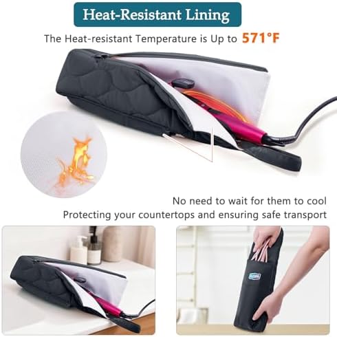 Heat Resistant Hair Tool Organizer Bag with Hanging Loop, Portable Travel Case for Flat Irons, Curling Irons, Hair Straighteners & Hot Styling Tools, 13.5" Heat-Proof Storage Cover with 2 Pockets - Image 3