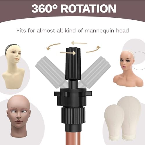 ZQIAN BEAUTY Wig Stand Tripod 50 Inch Metal Wig Mannequin Head Tripod Stand For Hairdressing Training Head Adjustable Wig Tripod Stand with Tool Tray (Latte, Mannequin Head Not Included) - Image 5