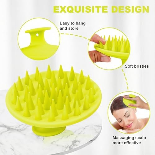 Silicone Scalp Massager Shampoo Brush, Scalp Brush for Hair Growth & Dandruff Removal, Hair Scrubber Scalp Stimulator Exfoliator Brush with Soft Bristles for Wet Dry Scalp Care (Fluorescent Green) - Image 3