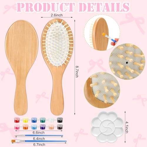 Meanplan 12 Set DIY Wooden Hairbrush to Painting Kit Bulk, Oval - Image 2