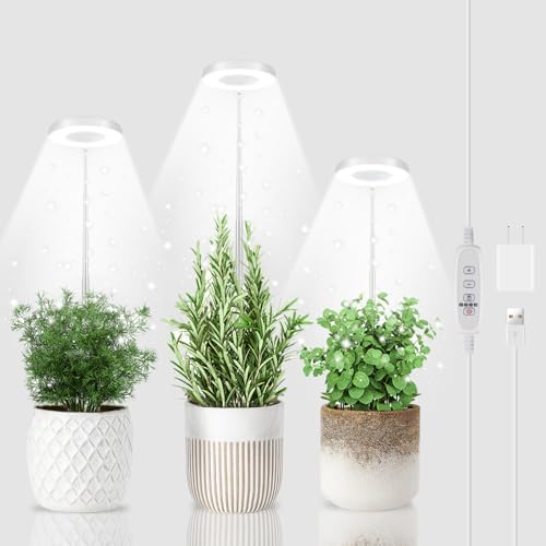 3 Pack Halo Grow Light for Indoor Plants, 6000K 48 LEDs Full Spectrum Plant Lamp with Dimmable & Timer 4/8/12/18Hrs for Succulents, Mini Bonsai, Small Plants, Height Adjustable by GYTF