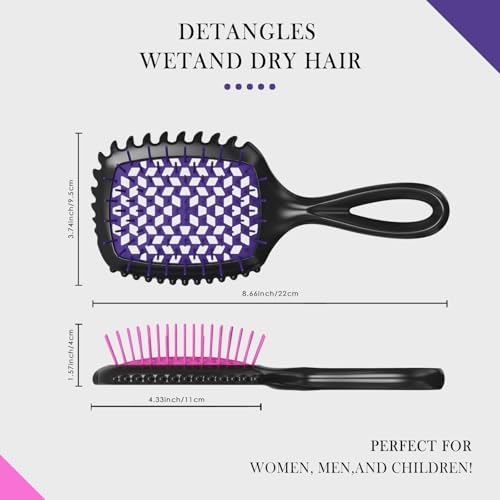 2-Pack Vented Detangling Hair Brush for Wet and Dry Hair, Pink and Purple - Image 4