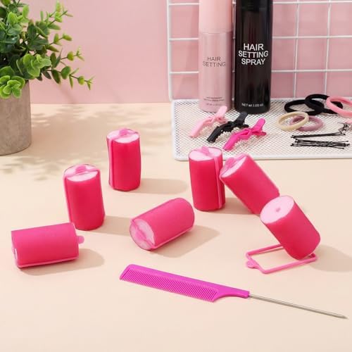 Syhood 18 Pcs Satin Foam Hair Rollers for Women Pink, 1.42 Inch - Image 5