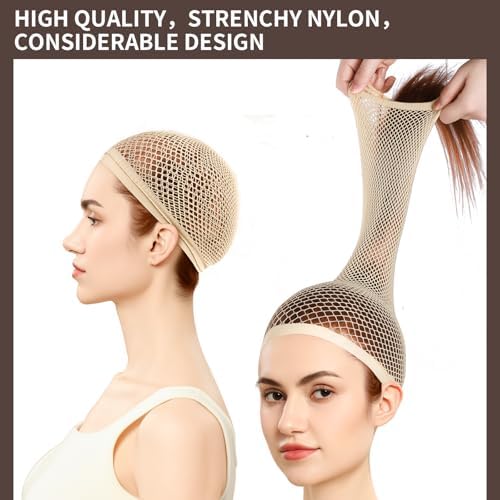 Fandamei Wig Cap, Hair Net for Wig, 30 CM Large Mesh Wig Cap for Long Hair for Women, Nylon Hair Net Non Slip for Halloween Rave Party Cosplay-Light Brown 2 PCS - Image 5