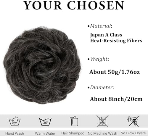 CJL HAIR Large Messy Bun Hair Piece Wavy Curly Scrunchies Synthetic Chignon Ponytail Hair Extensions Thick Updo Hairpieces for Women Pepper Grey - Image 2
