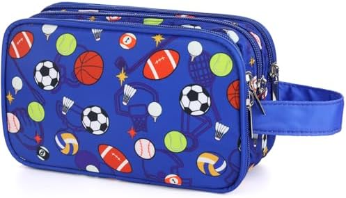 Kids Toiletry Bag for Boys, Travel Toiletry Bag for Little Young Boys Waterproof Hanging Wash Bag Toddler Traveling Toiletries, Soccer Balls Blue by Vipdeal
