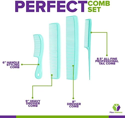 Mars Wellness 4 Piece Professional Green Comb Set for Women, Men -USA MADE - Image 4
