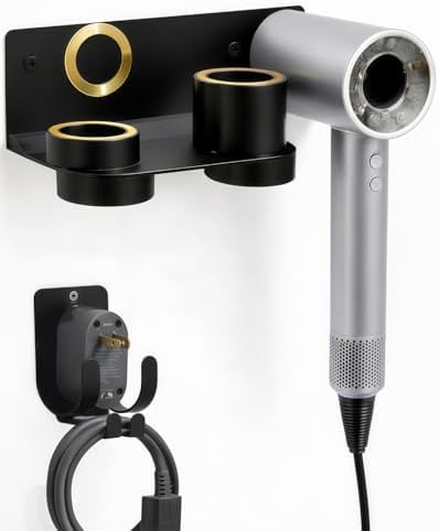 Hair Dryer Holder Wall Mount for Dyson Supersonic Airwrap Hair Dryer, Wall Mounted Hair Tool Organizer, Metal Blow Dryer Holder Attachments Storage for Bathroom and Salon, Black by Chochoyah