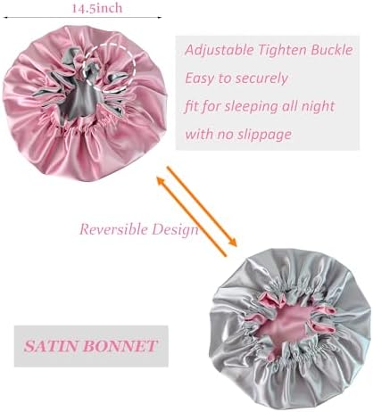 Silk Bonnet for Sleeping Satin Bonnets Double Layer Reversible Hair Cap Bonnet for Women Long Curly Braid Hair (Pink) - Image 2