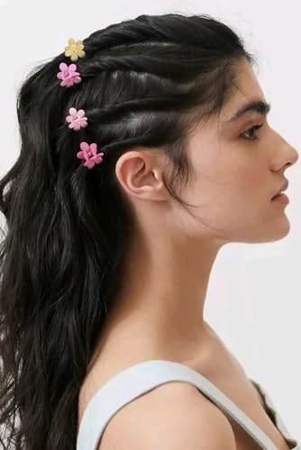 100Pcs Colorful Mini Flower Hair Clips Set, TEBIEKOY Small Hair Clips Mini Mouse Ear Hair Claw Clip Cute Jaw Clips Hair Pins Hair Barrettes Tiny Flower Hair Accessories for Women (Pink) - Image 5