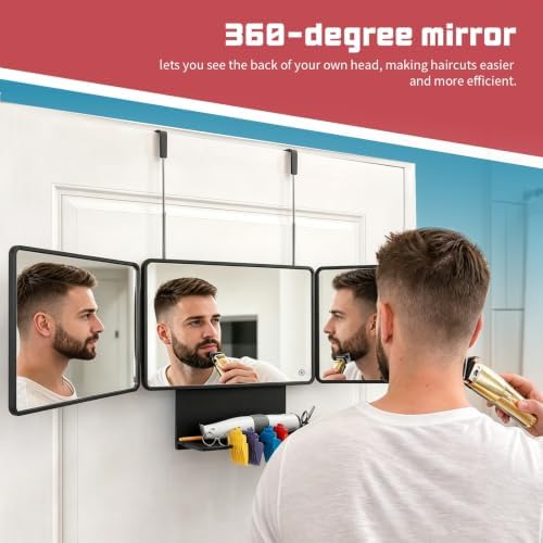 3 Way Mirror for Self Hair Cutting with Storage Shelf - Image 4