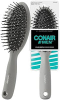 CONAIR Men Hair Brush, Men’s Detangler Brush for Everyday Brushing and All Hair Types, Flexible Cushion Base with Ball-Tipped Bristles Won’t Snag or Pull, Slate Gray by conair