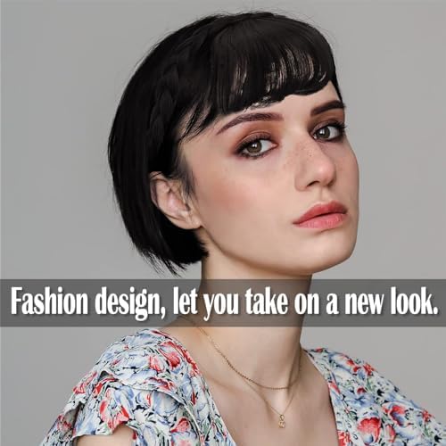 Wig with Bangs and Sideburns Trendy Braided Headband Hair Accessories Braid Headband for Women Hair Extensions Bangs Girls Braided Wigs (Black) - Image 6